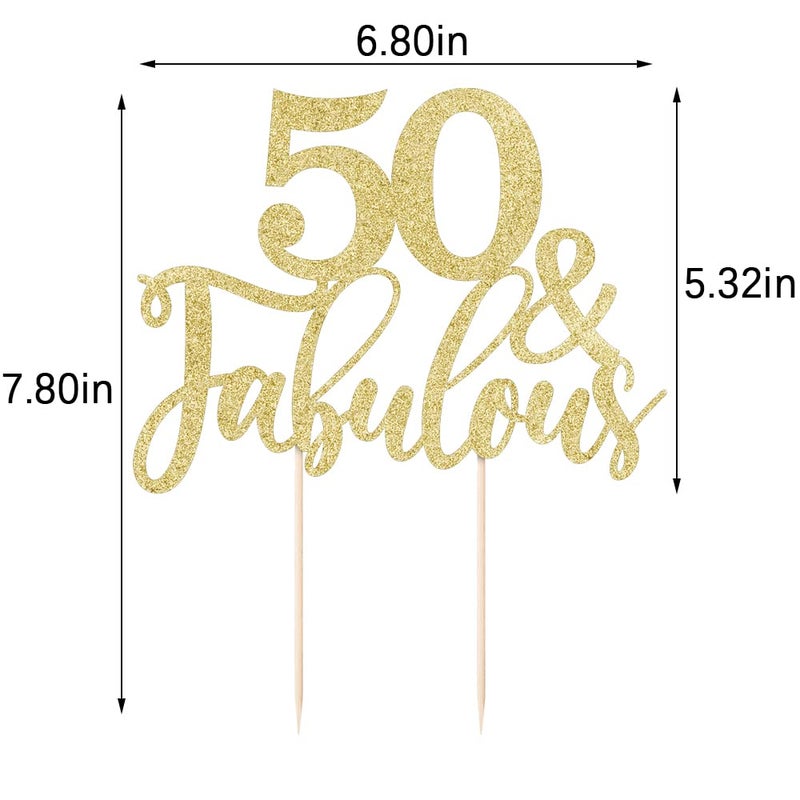 Yetxel Golden Glitter 50 & Fabulous Cake Topper, 50th Birthday Cake Topper, Fifty and Fabulous, 2 Pieces - Image 5